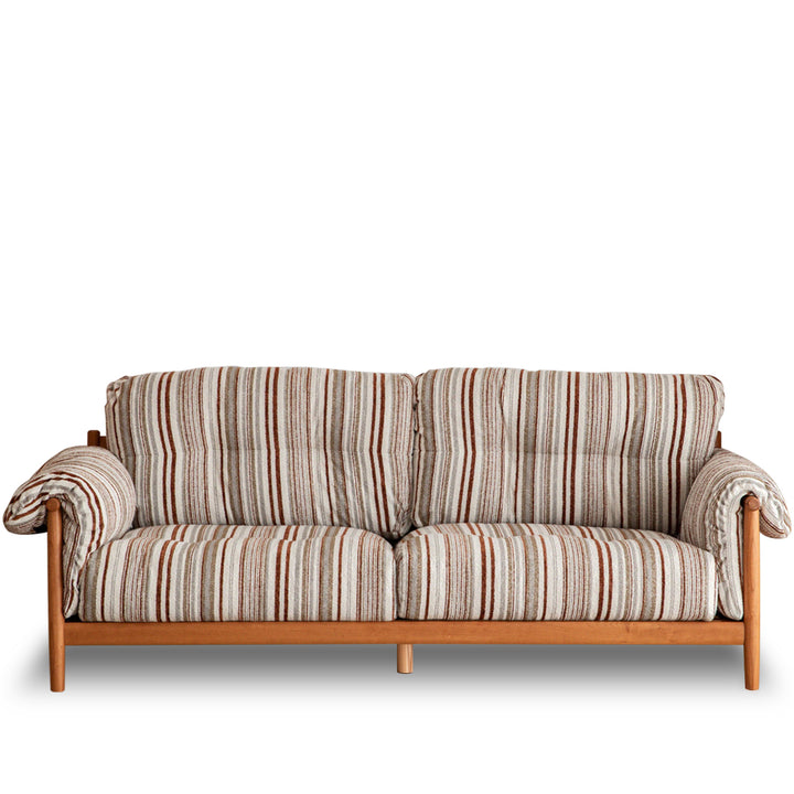 Scandinavian chenille velvet fabric cherry wood 3 seater sofa open backed environmental situation.