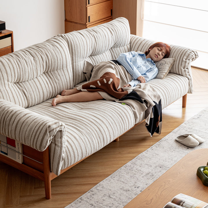 Scandinavian chenille velvet fabric cherry wood 3 seater sofa open backed size charts.