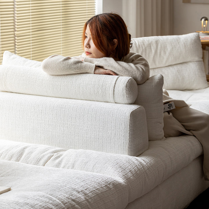 Scandinavian chenille velvet fabric modular 1 seater sofa in close up details.