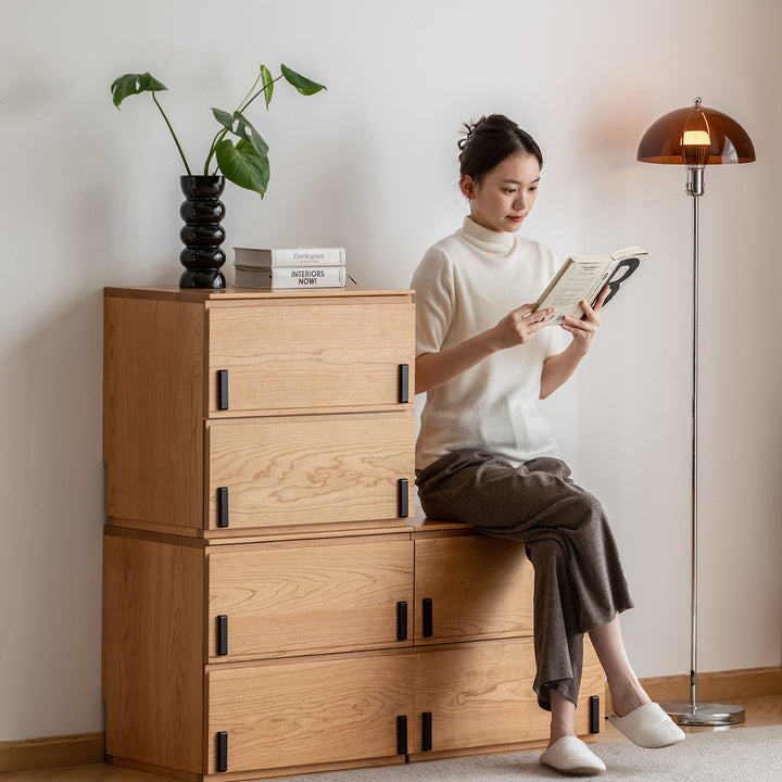 Scandinavian cherry wood cabinet dottie primary product view.