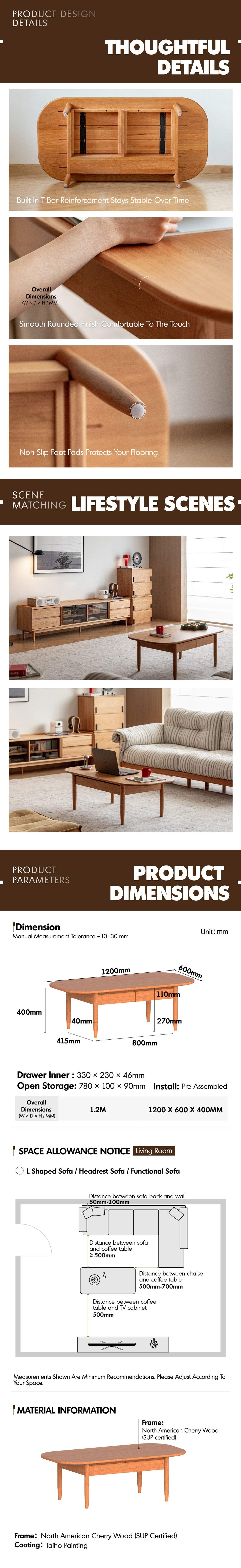 Scandinavian Cherry Wood Coffee Table VISTA Good to Know - 6