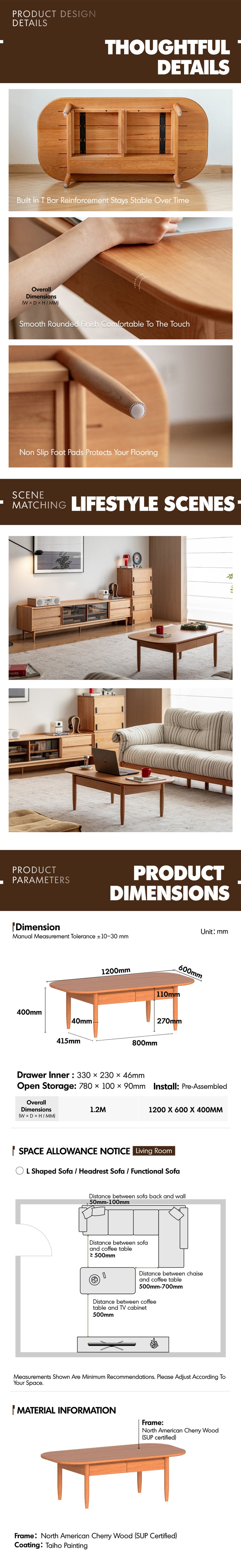 Scandinavian Cherry Wood Coffee Table VISTA Good to Know - 6