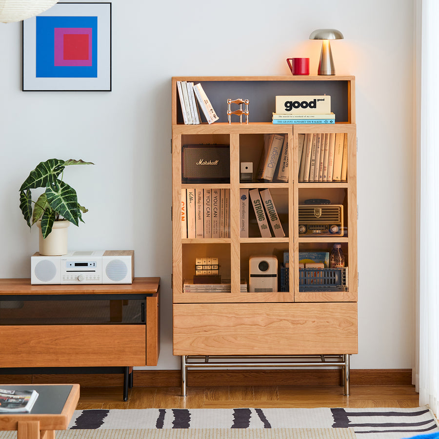 Scandinavian cherry wood display cabinet time primary product view.