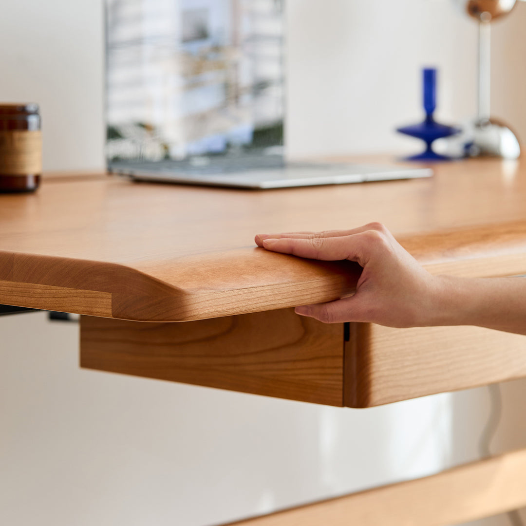 Scandinavian cherry wood electric height adjustable study table cloud lifting environmental situation.