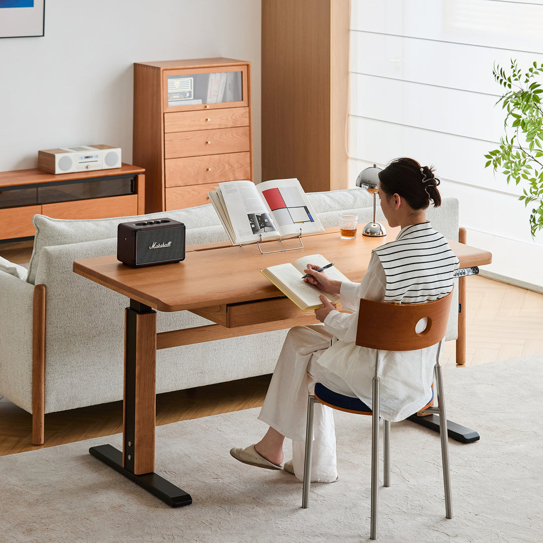 Scandinavian cherry wood electric height adjustable study table cloud lifting size charts.