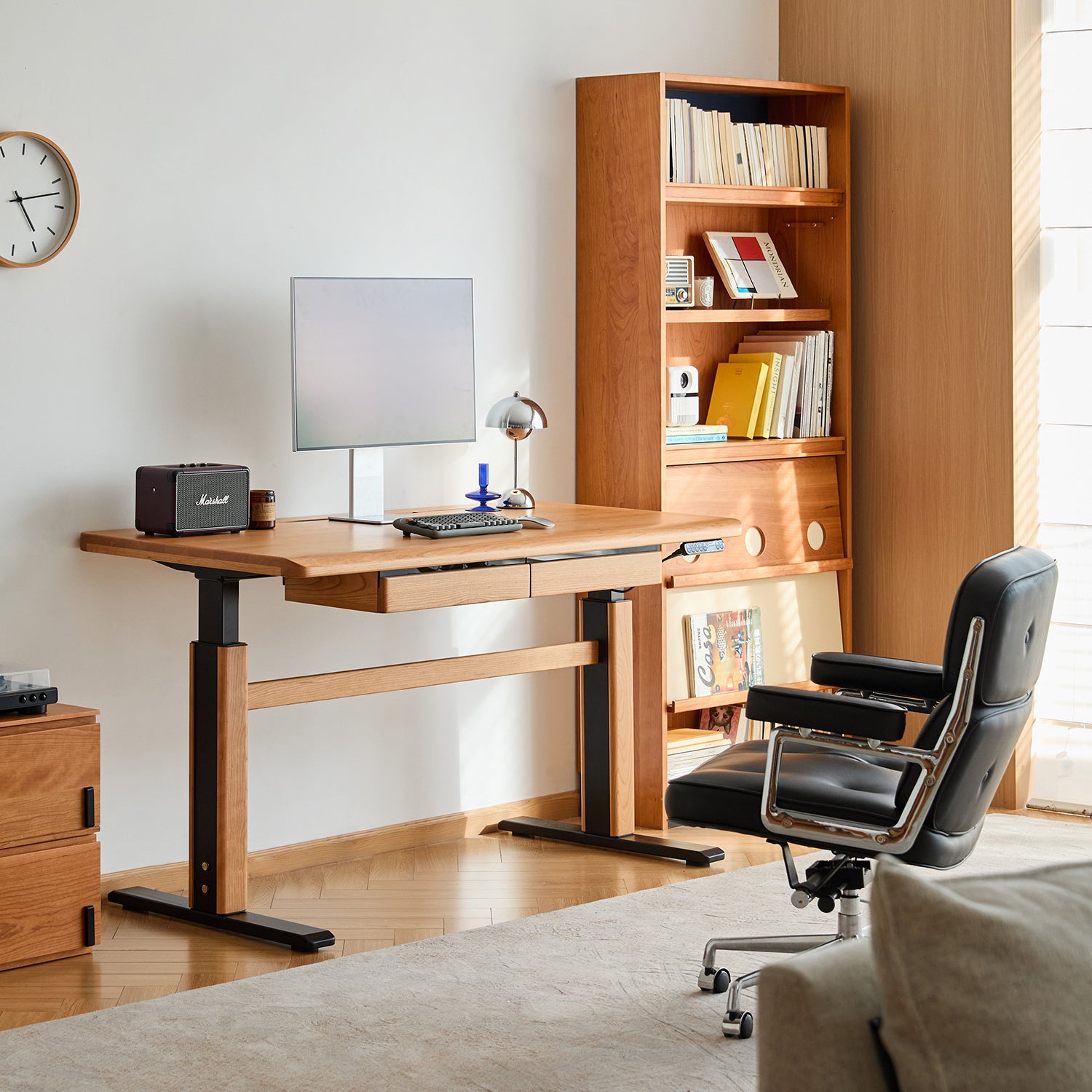 Multi Level Adjustable Study Table Scandinavian Cherry Wood Electric Height Adjustable Study Table CLOUD ...