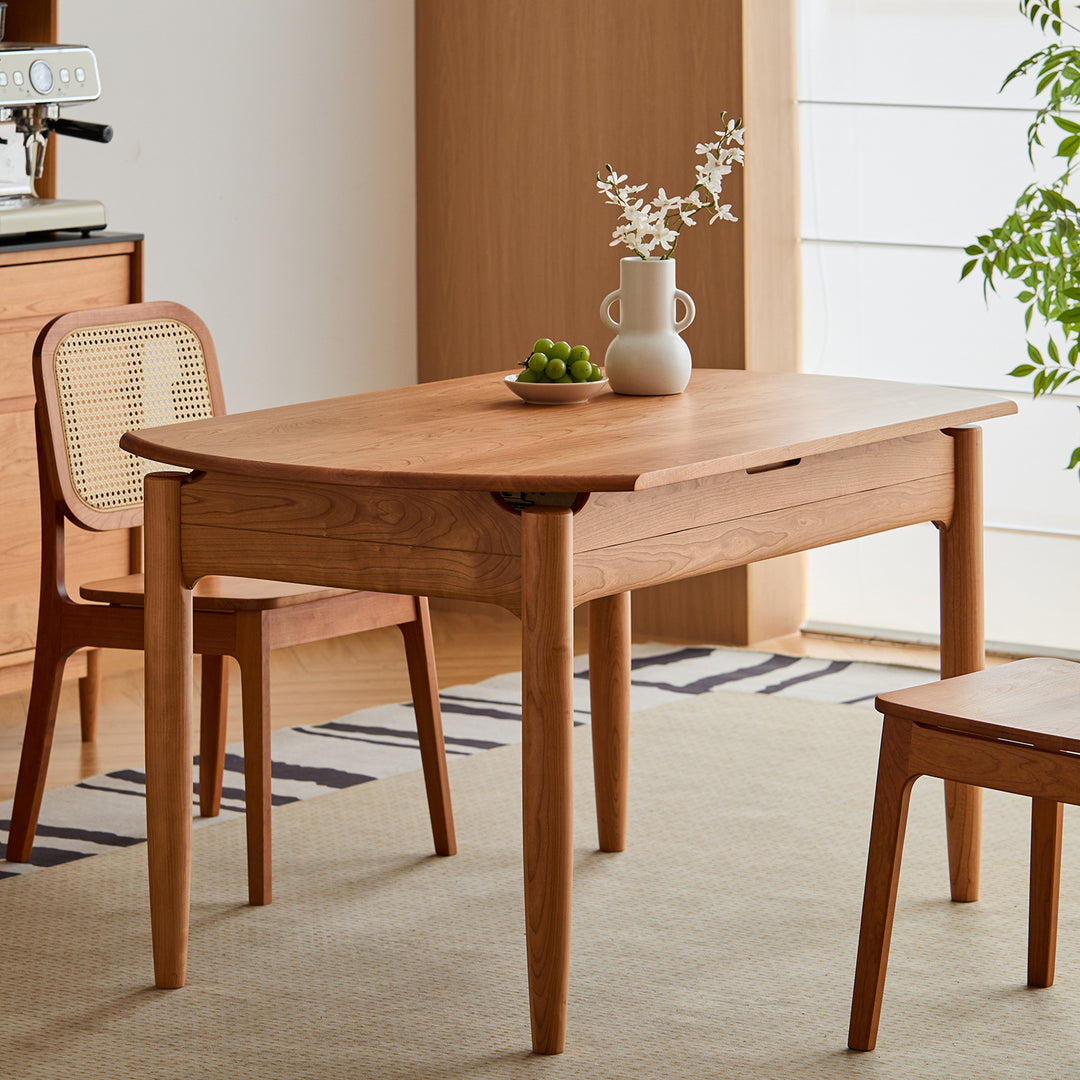 Scandinavian cherry wood extendable dining table minima size charts.