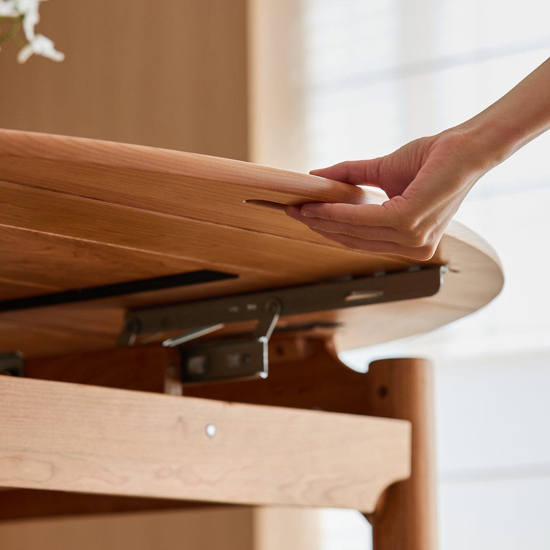 Scandinavian cherry wood extendable dining table minima material variants.