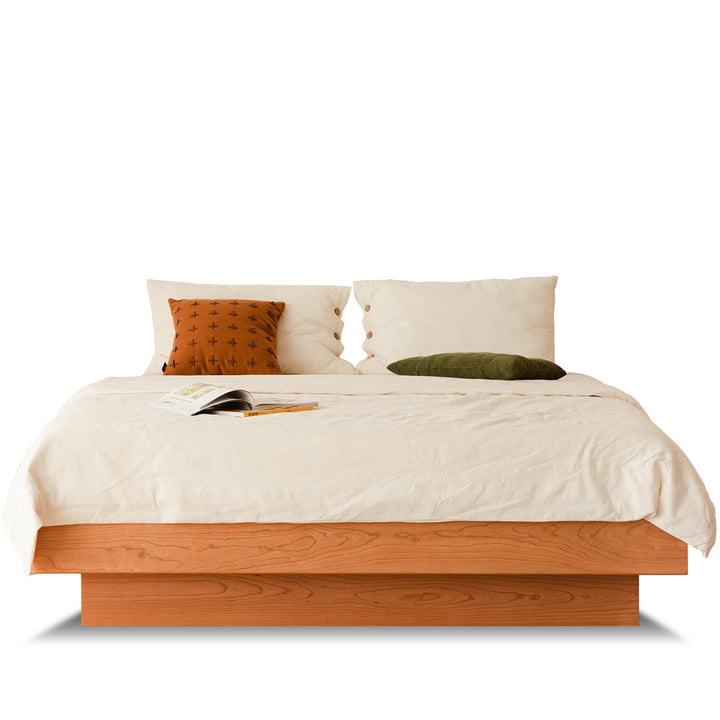 Scandinavian cherry wood lift-up storage platform bed  blue whale in still life.
