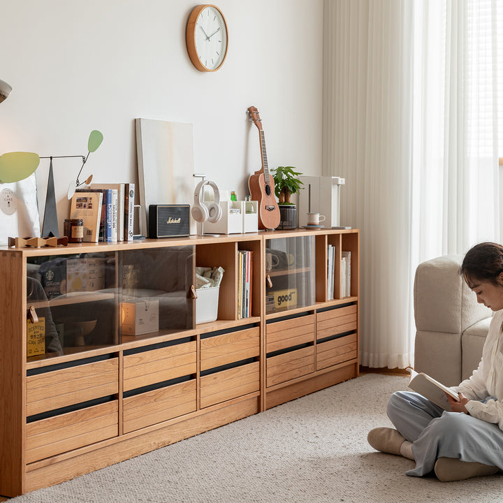 Scandinavian cherry wood modular cabinet grove size charts.