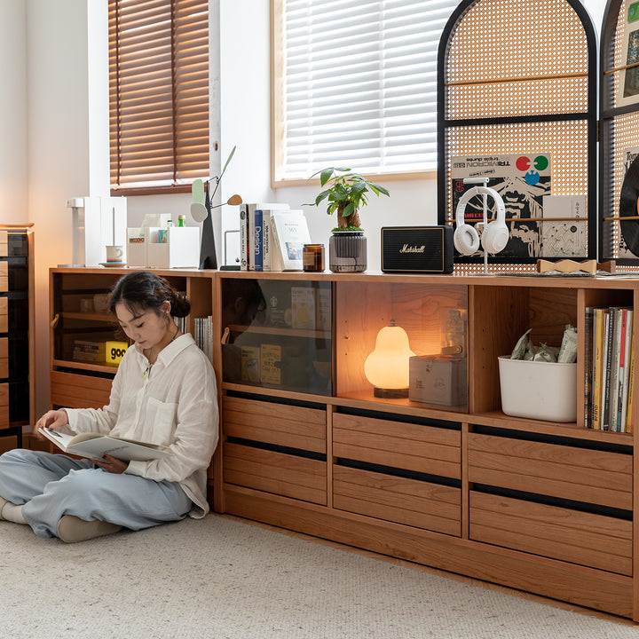 Scandinavian cherry wood modular cabinet grove color swatches.