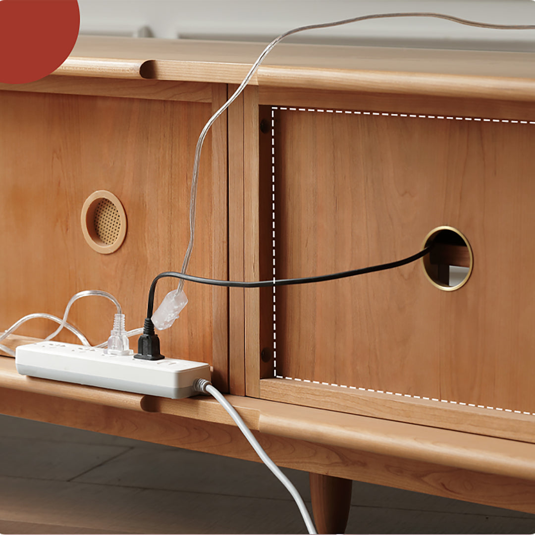 Scandinavian Cherry Wood Rattan TV Console RIVO