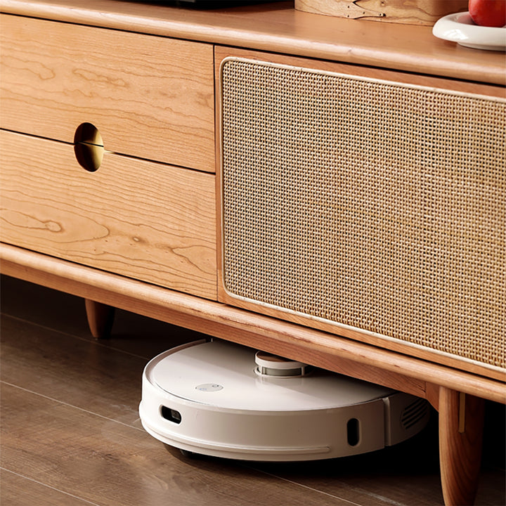 Scandinavian Cherry Wood Rattan TV Console RIVO