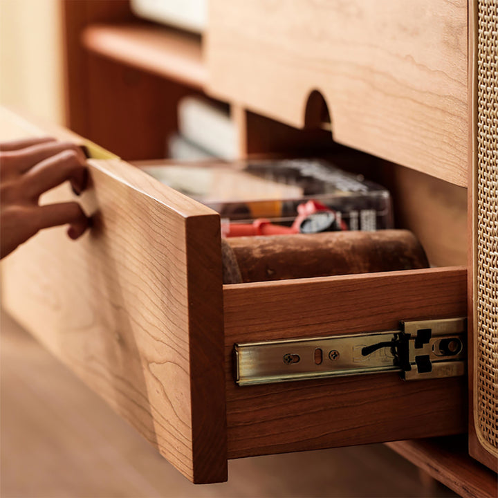 Scandinavian Cherry Wood Rattan TV Console RIVO