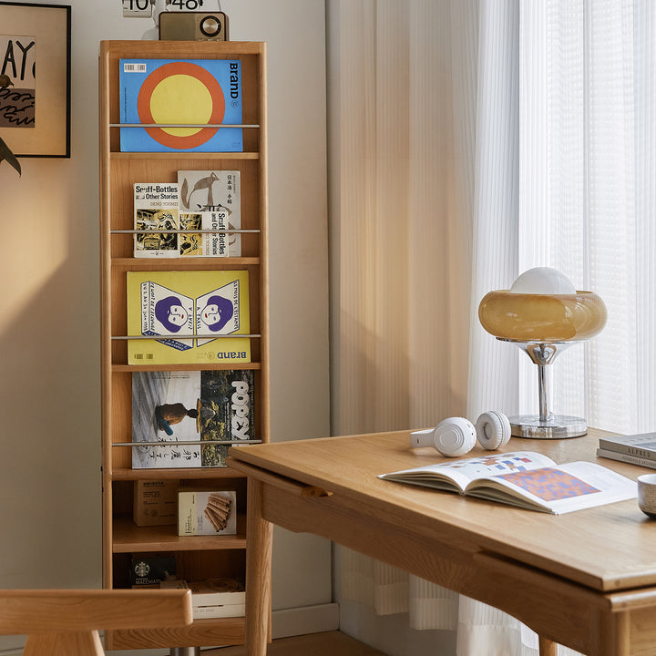 Scandinavian cherry wood revolving bookshelf with mirror twirl detail 1.