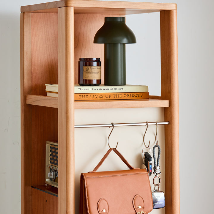 Scandinavian cherry wood revolving shelf with mirror timeless in details.