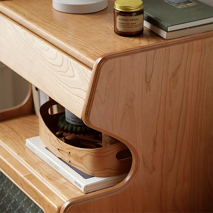 Scandinavian cherry wood robot vacuum cabinet cado in close up details.