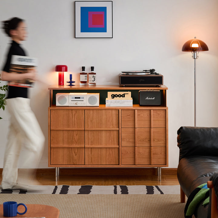 Scandinavian cherry wood side cabinet blue mountain primary product view.
