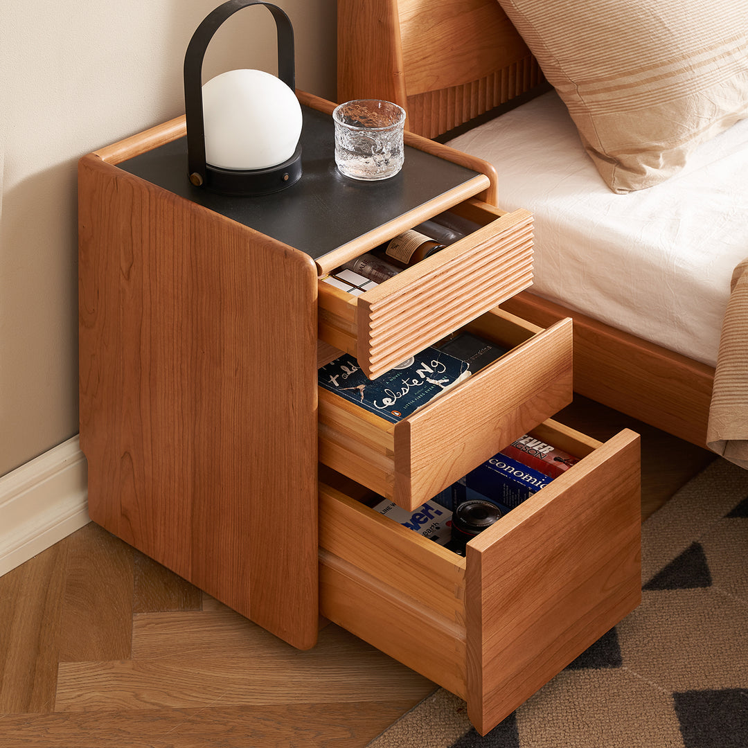 Scandinavian cherry wood side table auria primary product view.