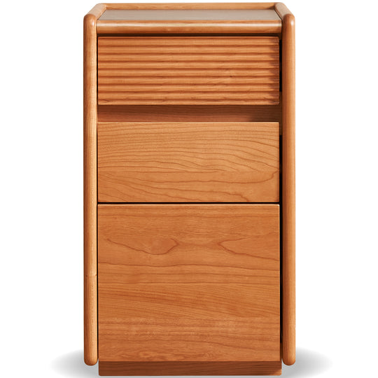 Scandinavian cherry wood side table auria in white background.