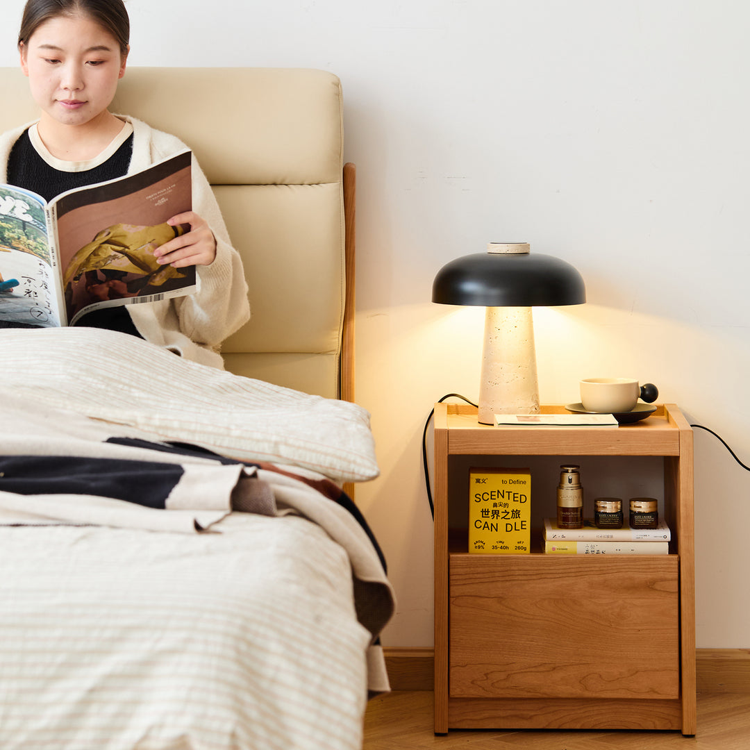 Scandinavian cherry wood side table sugar size charts.