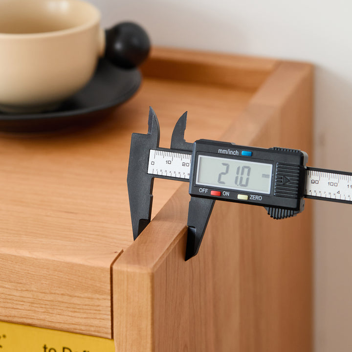 Scandinavian cherry wood side table sugar with context.