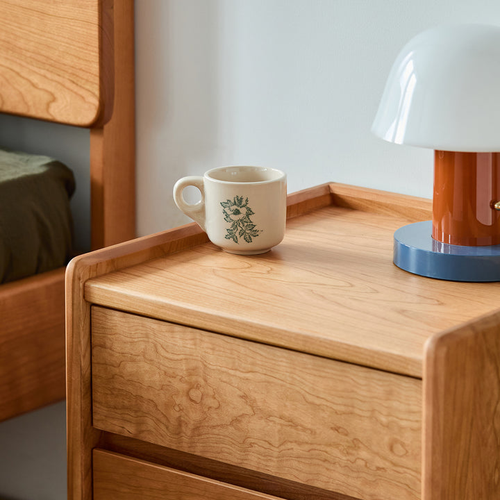 Scandinavian cherry wood side table vista in details.