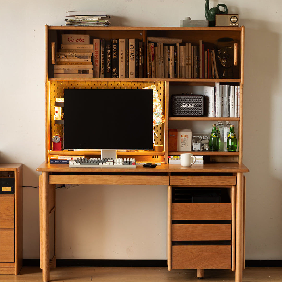 Scandinavian cherry wood study table with shelf cape environmental situation.
