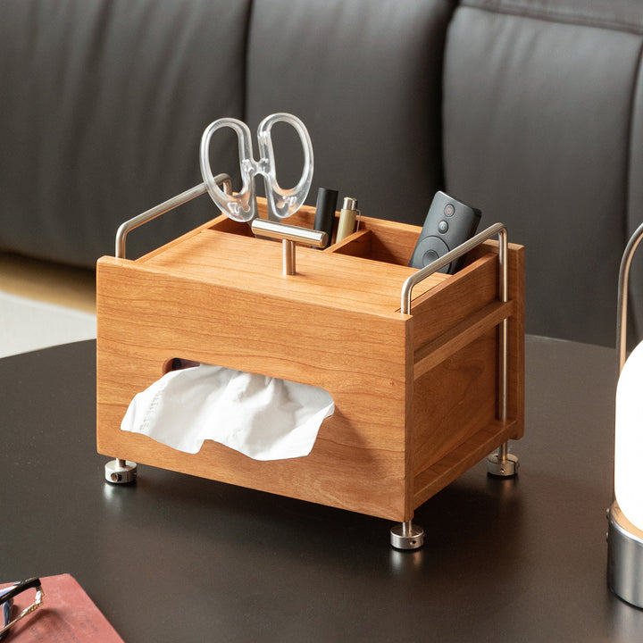 Scandinavian cherry wood tissue box sort primary product view.