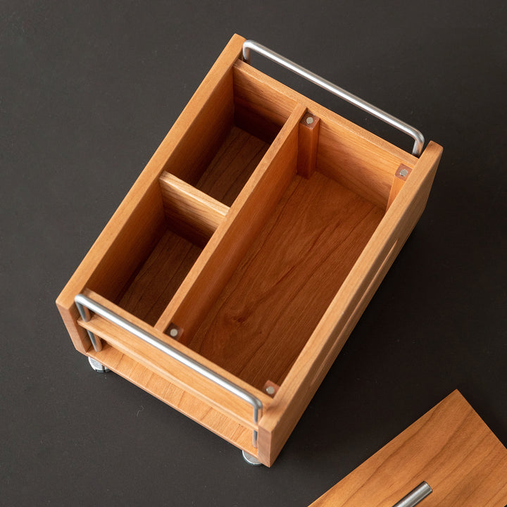 Scandinavian cherry wood tissue box sort in real life style.