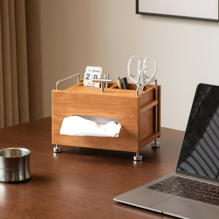 Scandinavian cherry wood tissue box sort in details.