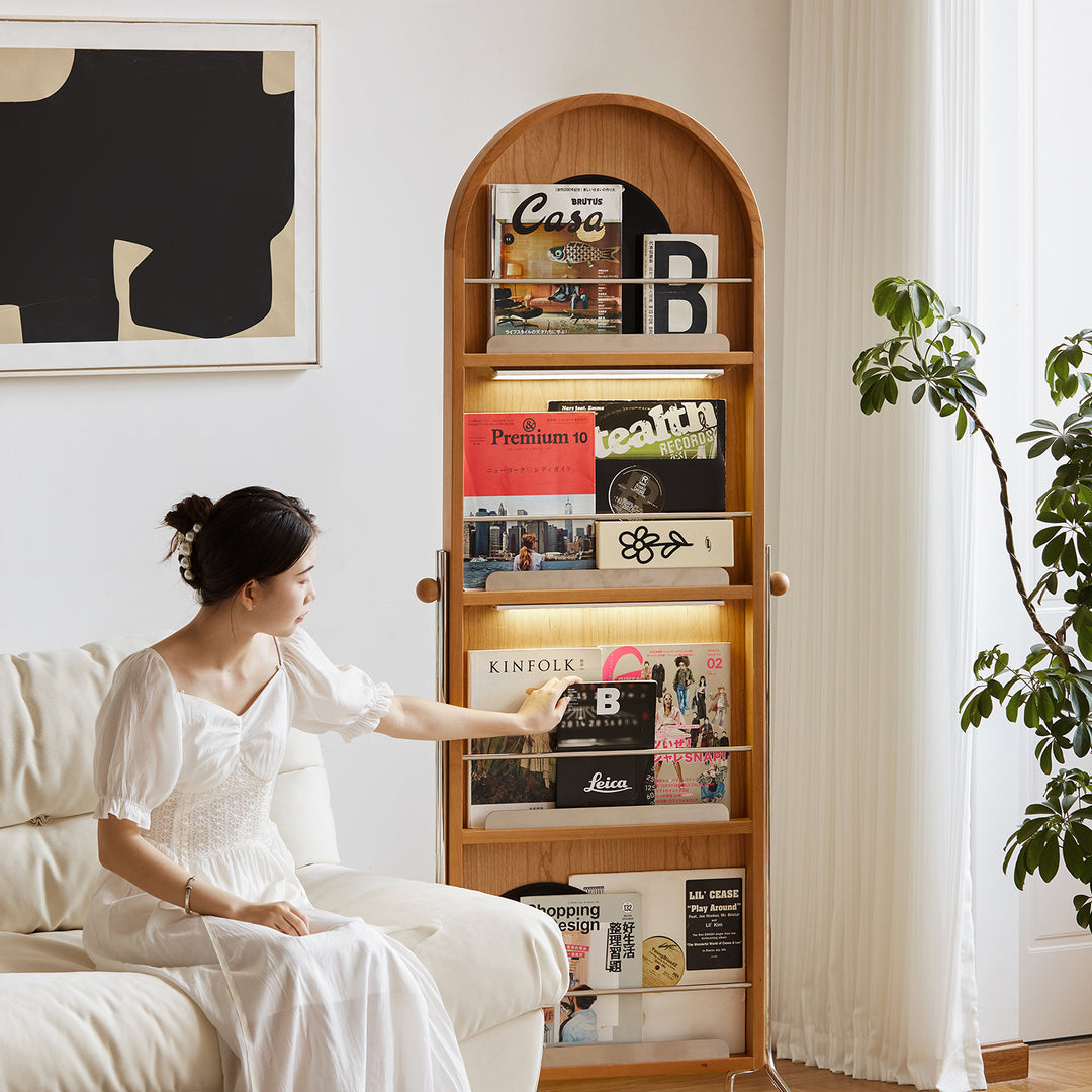 Scandinavian cherry wood wheeled mirror aura size charts.