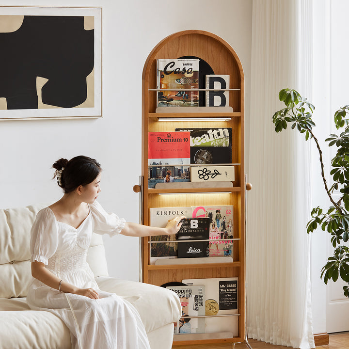 Scandinavian cherry wood wheeled mirror aura size charts.