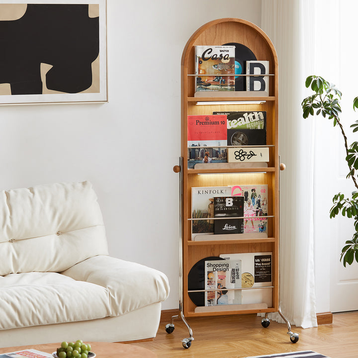 Scandinavian cherry wood wheeled mirror aura in details.
