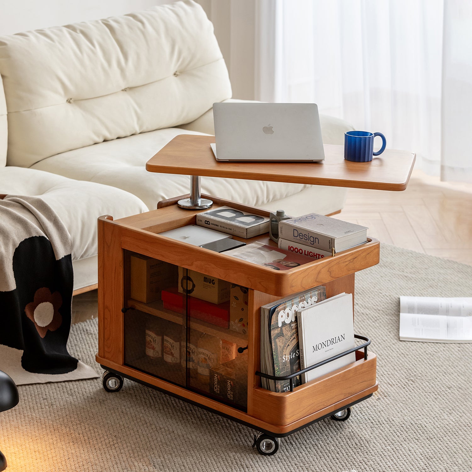 Scandinavian cherry wood wheeled trolley side table drift size charts.