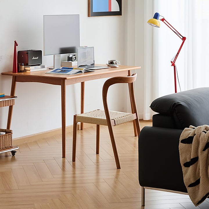 Scandinavian cherry wood woven rope dining chair sona with context.