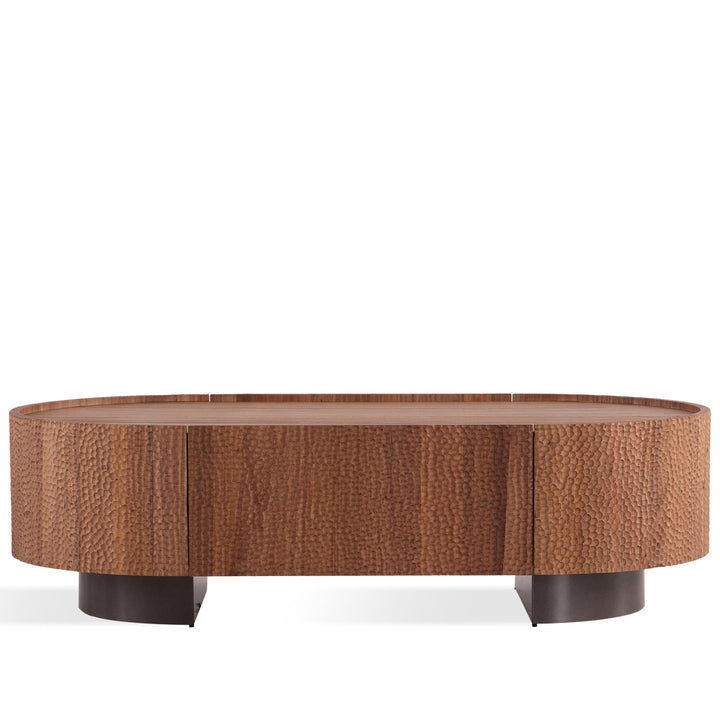 Scandinavian elm wood coffee table savvy in white background.