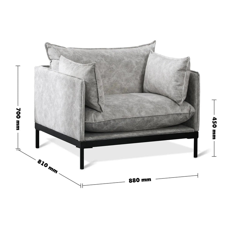 Modern fabric 1 seater sofa liam size charts.
