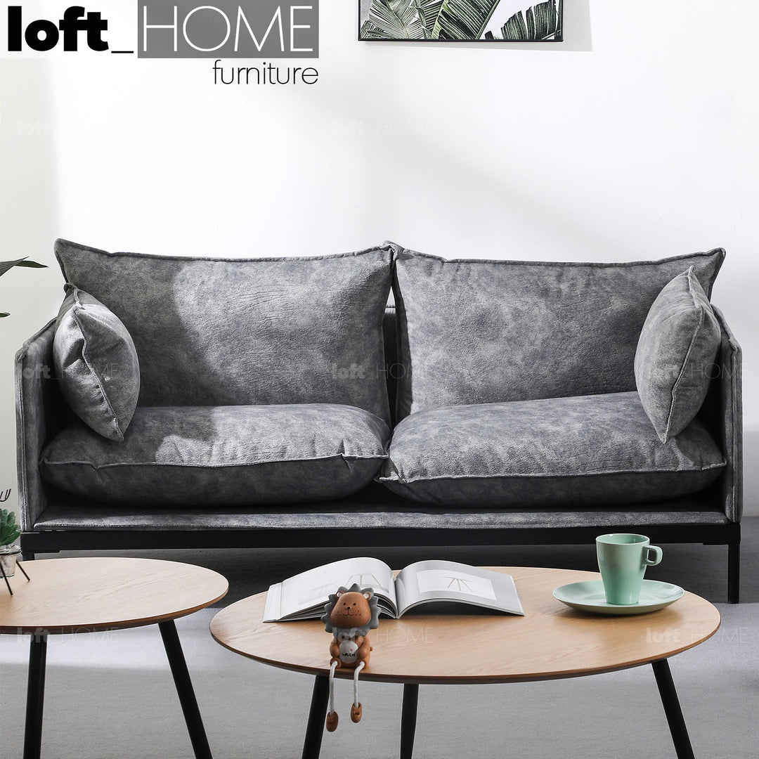 Scandinavian fabric 2 seater sofa liam in panoramic view.