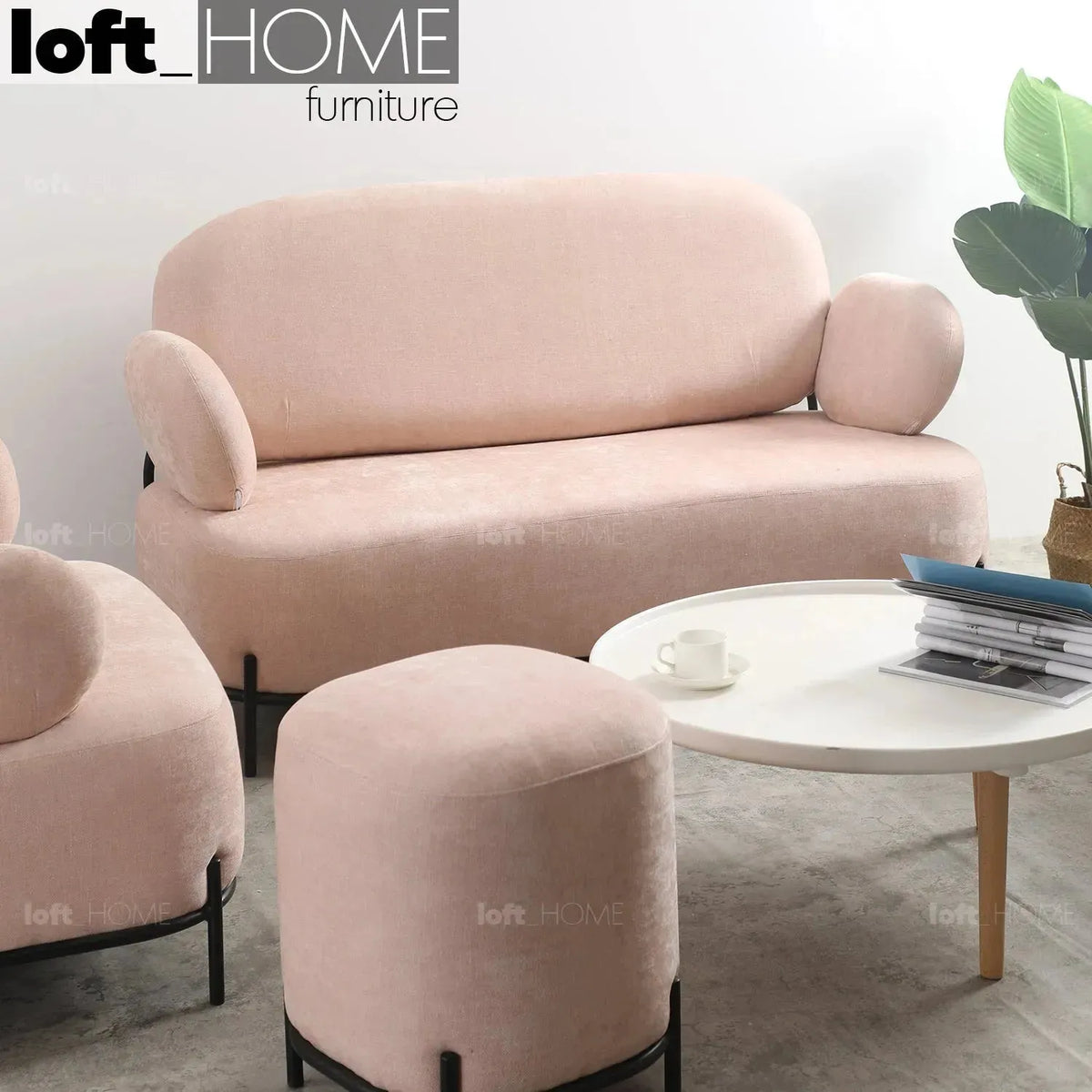 Modern fabric 2 seater sofa lucia color swatches.