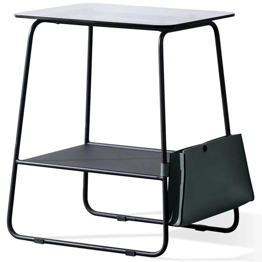 Bauhaus glass top side table vena in white background.
