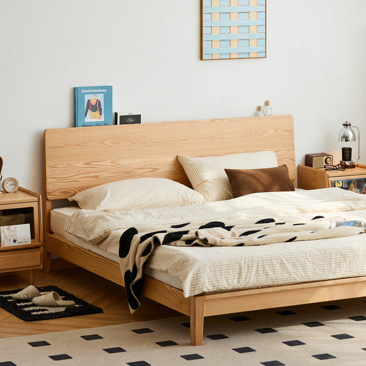 Scandinavian oak wood bed solid primary product view.
