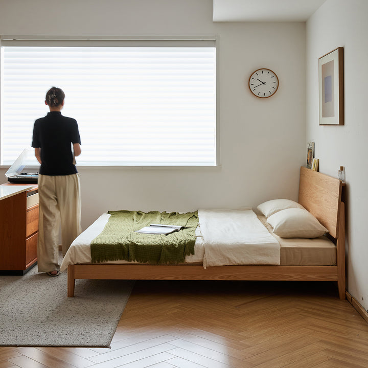 Scandinavian oak wood bed solid color swatches.