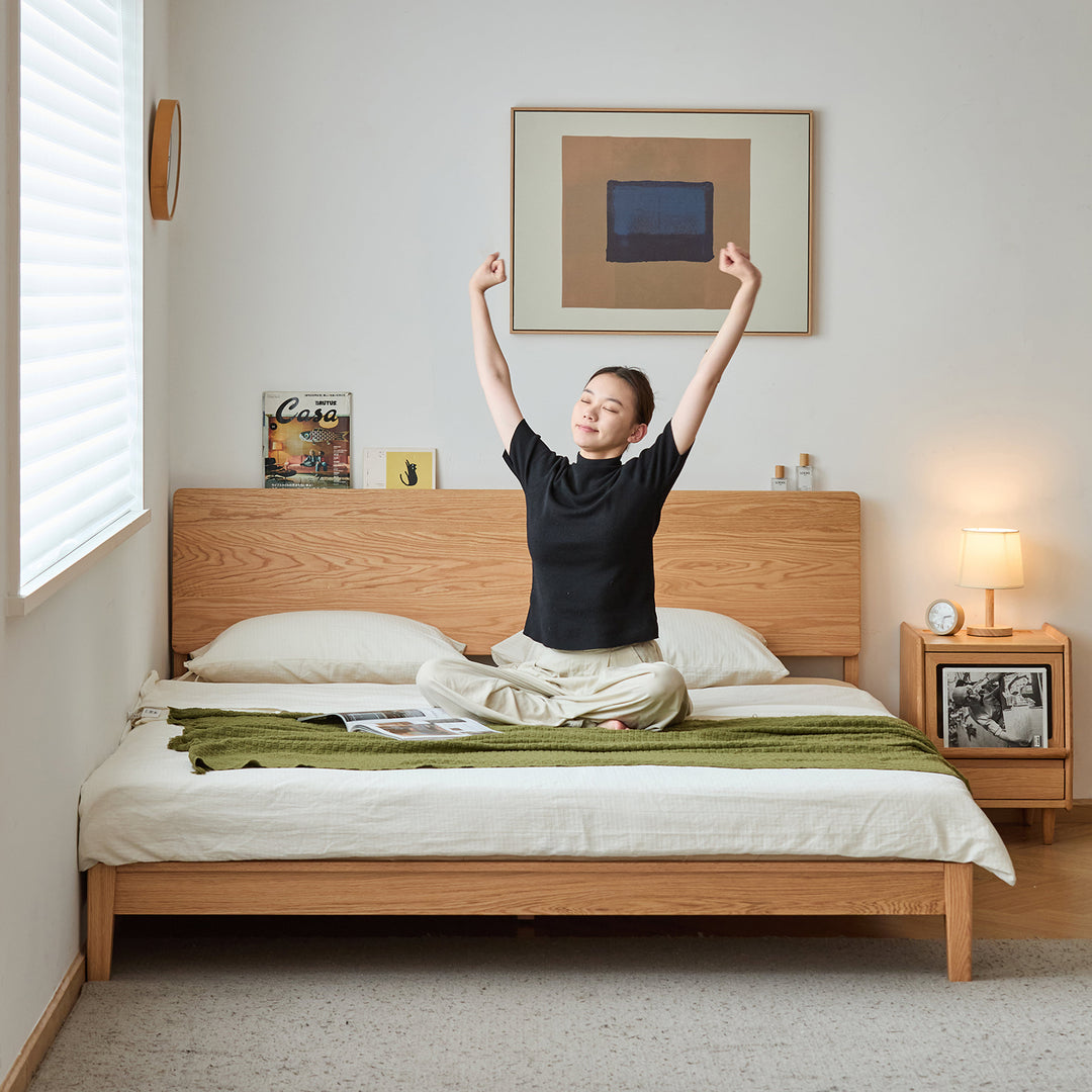 Scandinavian oak wood bed solid material variants.