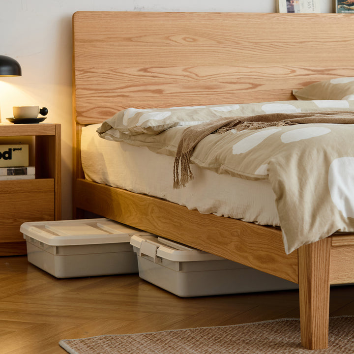 Scandinavian oak wood bed solid in real life style.
