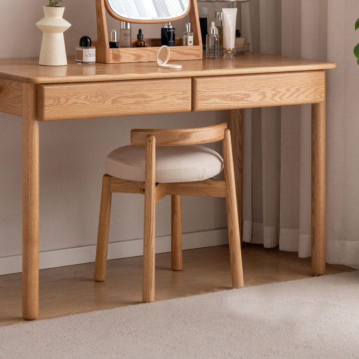 Scandinavian oak wood boucle fabric dressing chair turni primary product view.