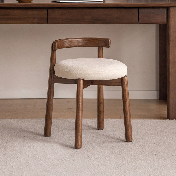 Scandinavian oak wood boucle fabric dressing chair turni material variants.