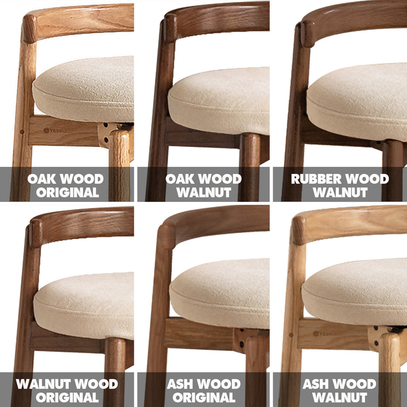 Scandinavian Oak Wood Boucle Fabric Dressing Chair TURNI Color Swatches