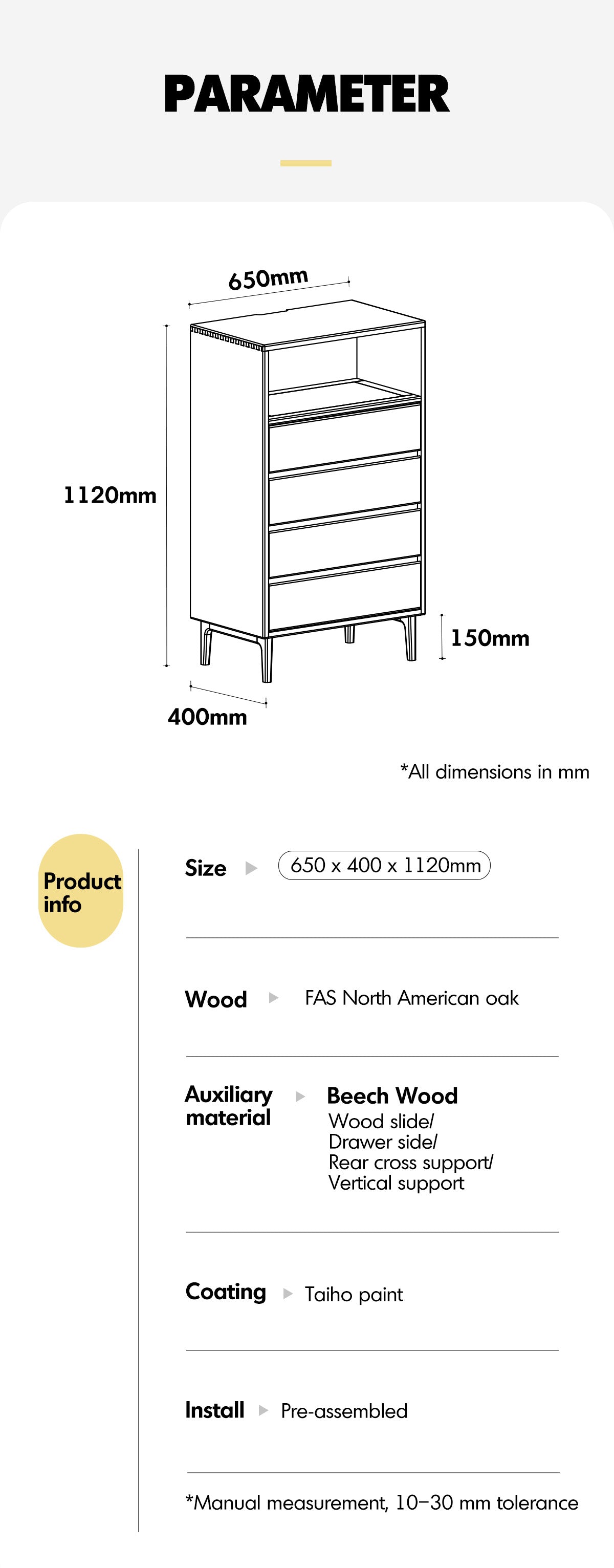 Scandinavian Oak Wood Chest Of 5 Drawers FLOATING LIGHT Good to Know - 9