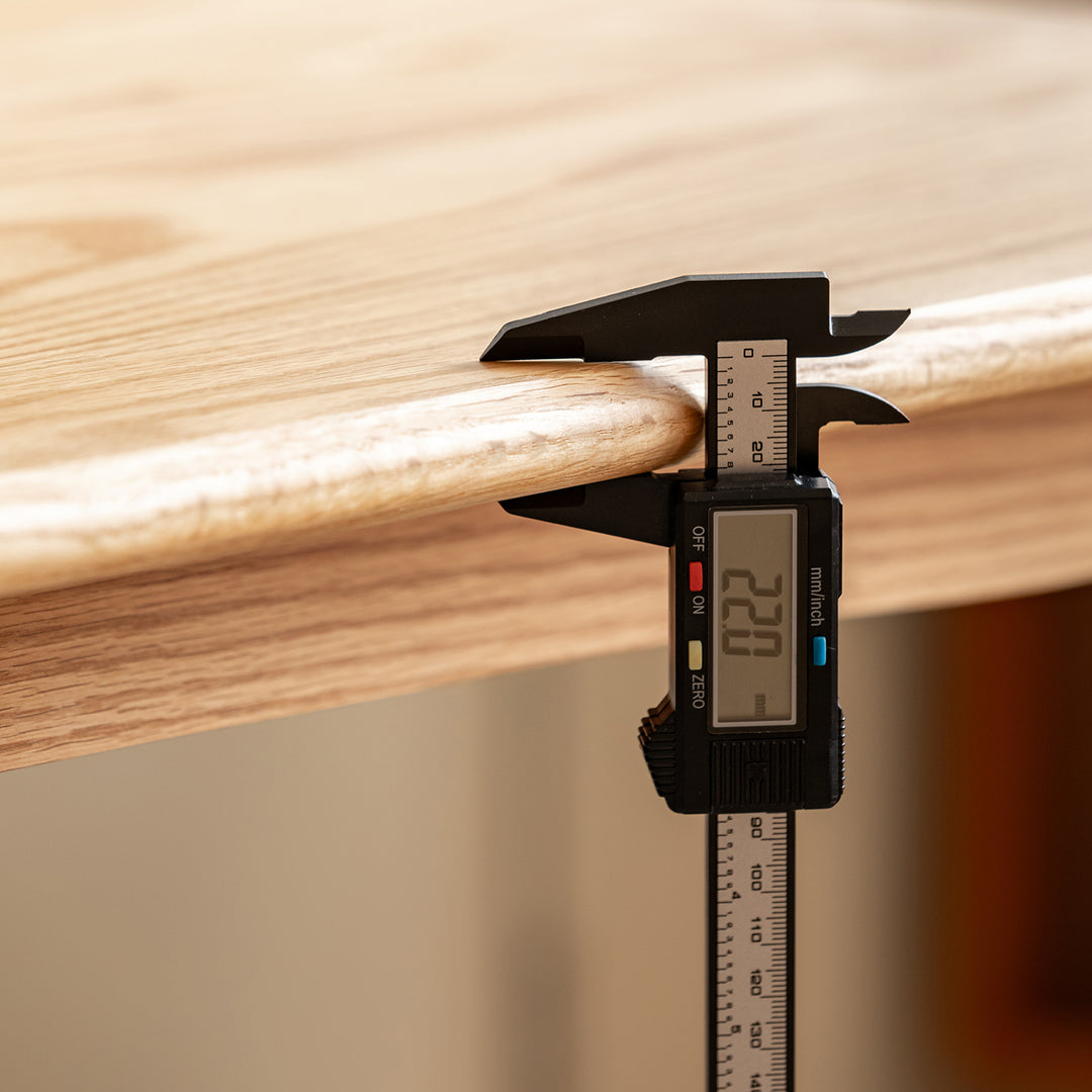 Scandinavian oak wood dining bench green color swatches.